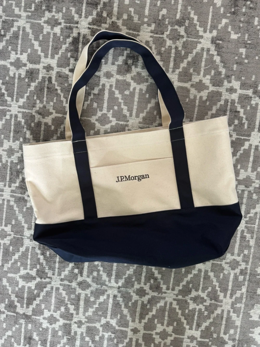 J.P. Morgan Canvas Tote Bag in Cream and Navy